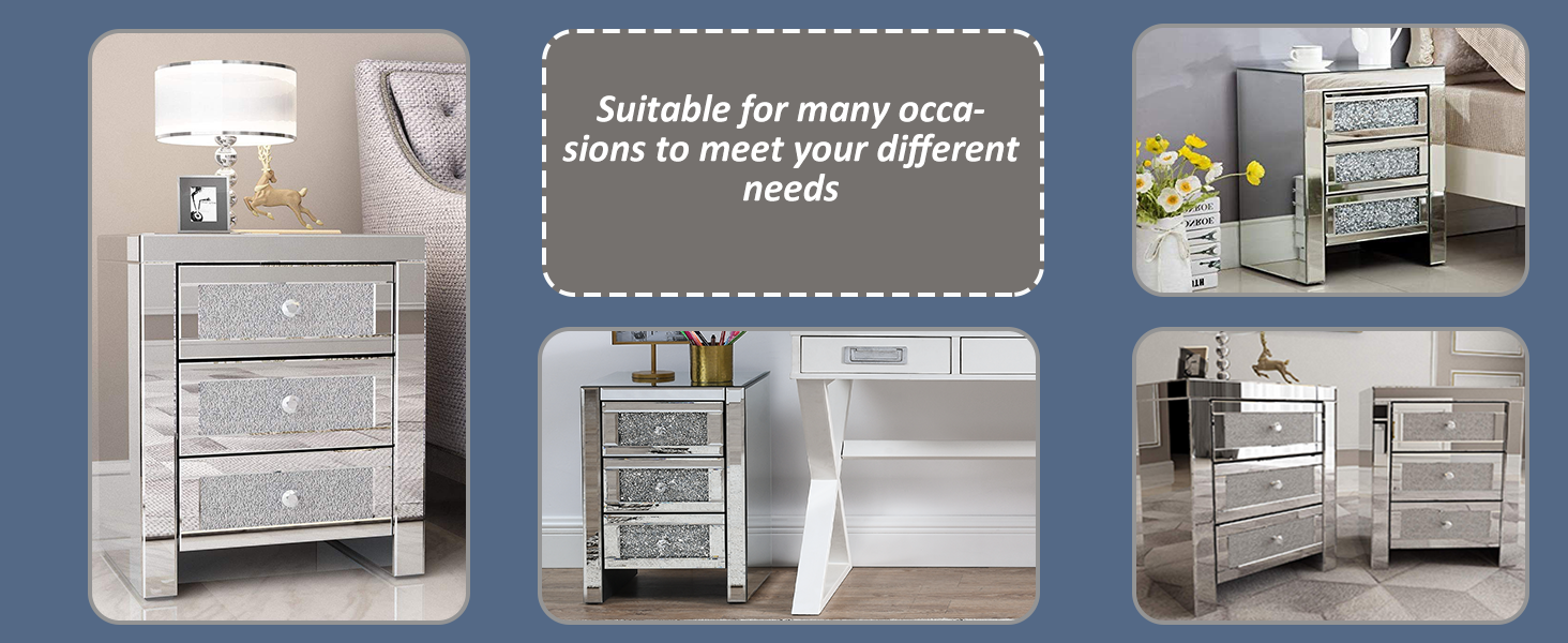 mirrored nighstand with storage