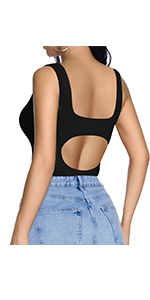Women’s Sleeveless Back Cutout Double Lined Tank Top Bodysuit
