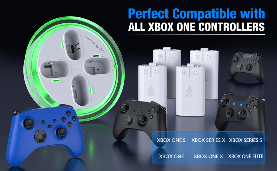 Powerextra Xbox Controller Battery Fast Charger Station,2.4V 4 Pack 2600 mAh Xbox One Controller