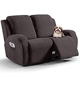 VANSOFY Recliner Loveseat Cover, 6-Pieces Stretch Dual Recliner Sofa Cover Soft Jacquard Reclinin...