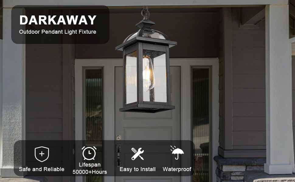 Darkaway Outdoor Pendant Lights for Porch, Outdoor Chandelier Hanging