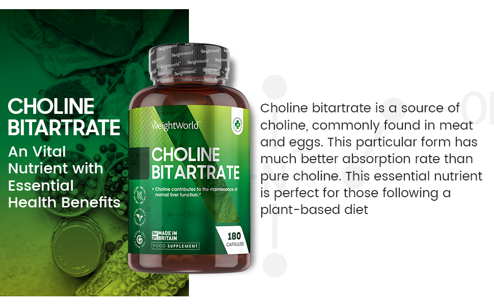 Choline Bitartrate Capsules 180 Vegan Choline Capsules 6 Months