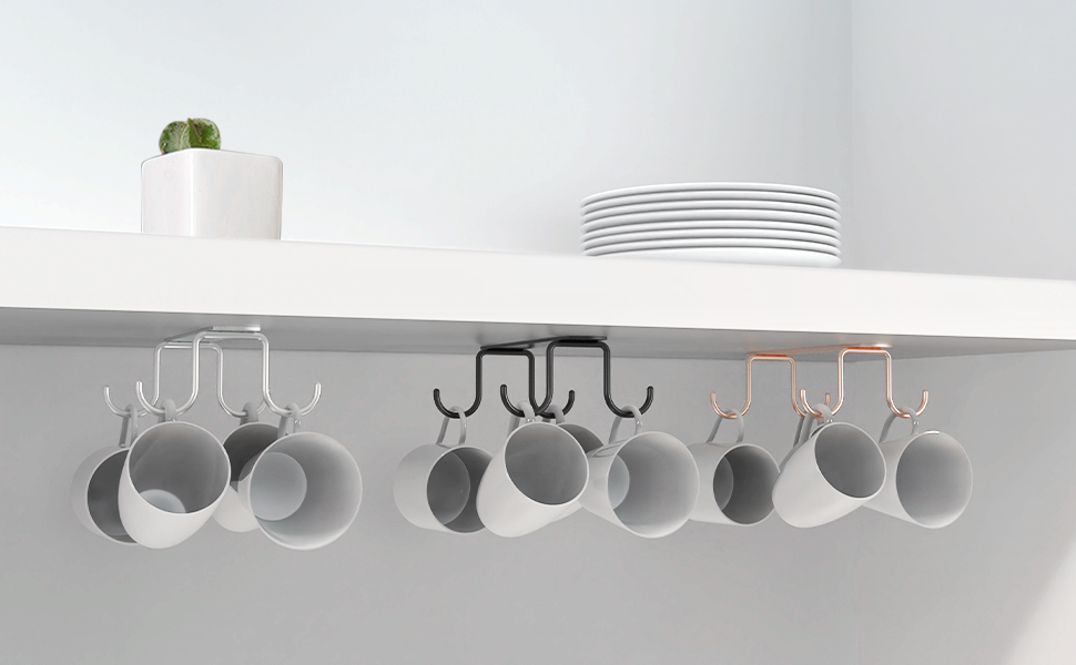 3PCS Mug Hooks Under Cups Holder with 12 Mug
