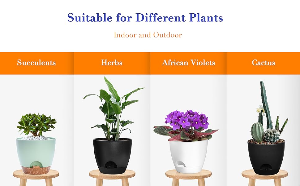 2Pack 20CM Plant Pots, Large Indoor & Outdoor Flower Pots, Self