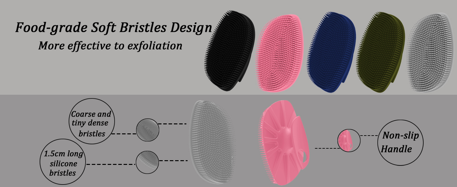 HieerBus Silicone Body Scrubber Flat Shower Brush Gentle