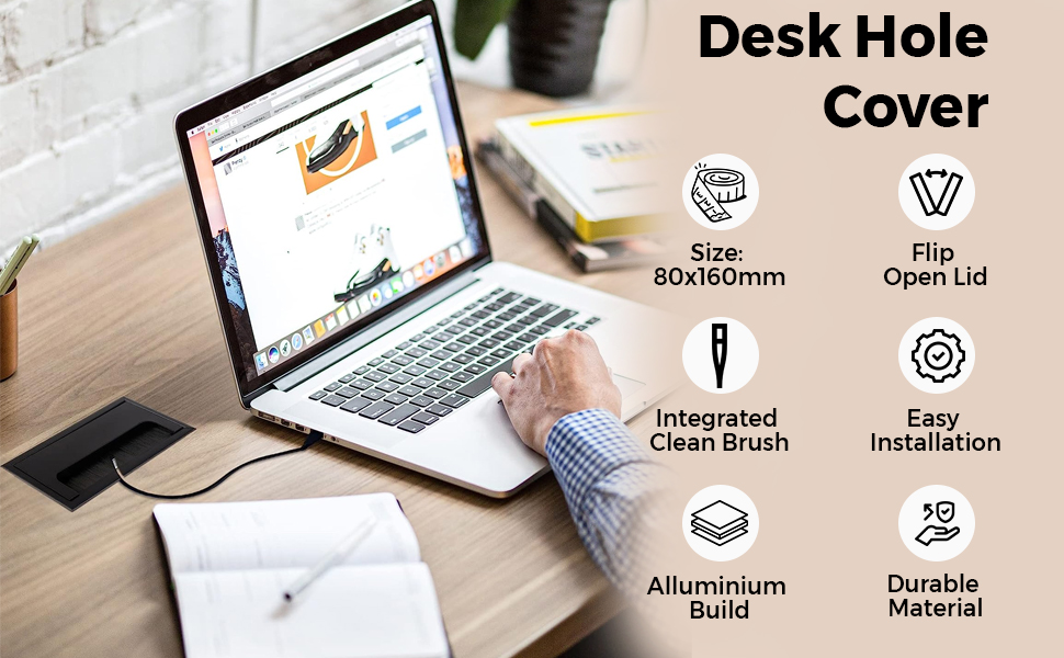 ZIBUYU® Rectangular Wire Cable Hole Cover Aluminum Alloy Office Table