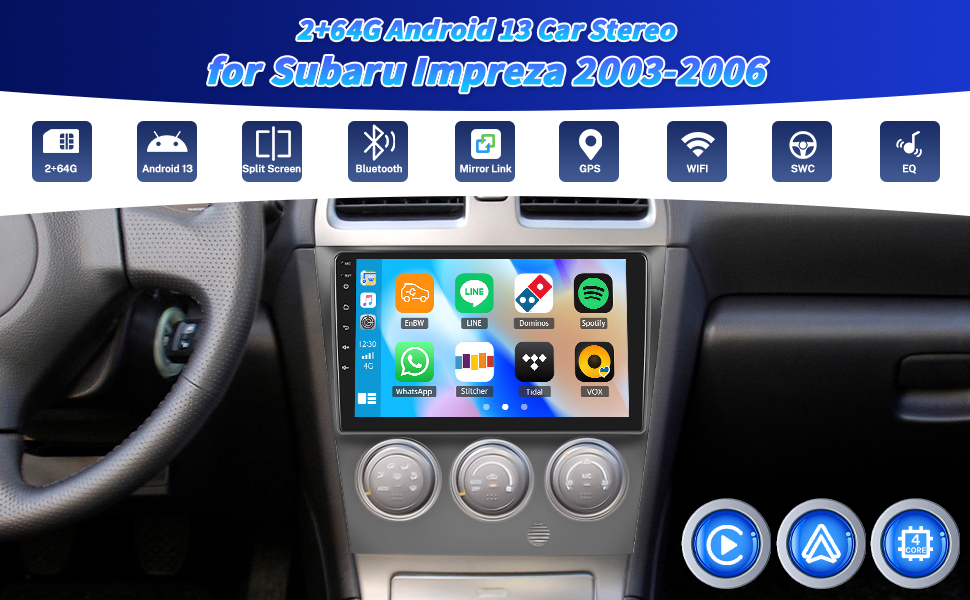 GOHHDL 2+64G Android 13 Car Stereo for Subaru Impreza 2003