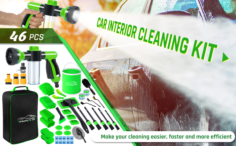 46PCS Car Detailing Kit Interior Cleaner, Car Cleaning Kit with Foam Gun Sprayer