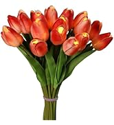 HOMESEASONS Pre-Lit 20pcs LED Lighted Fake Flowers Artificial Tulips Real Touch Tulip Bouquet 15