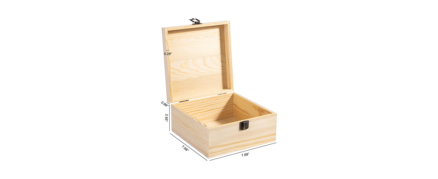 Useekoo Unfinished Wooden Storage Box with Hinged Lid and