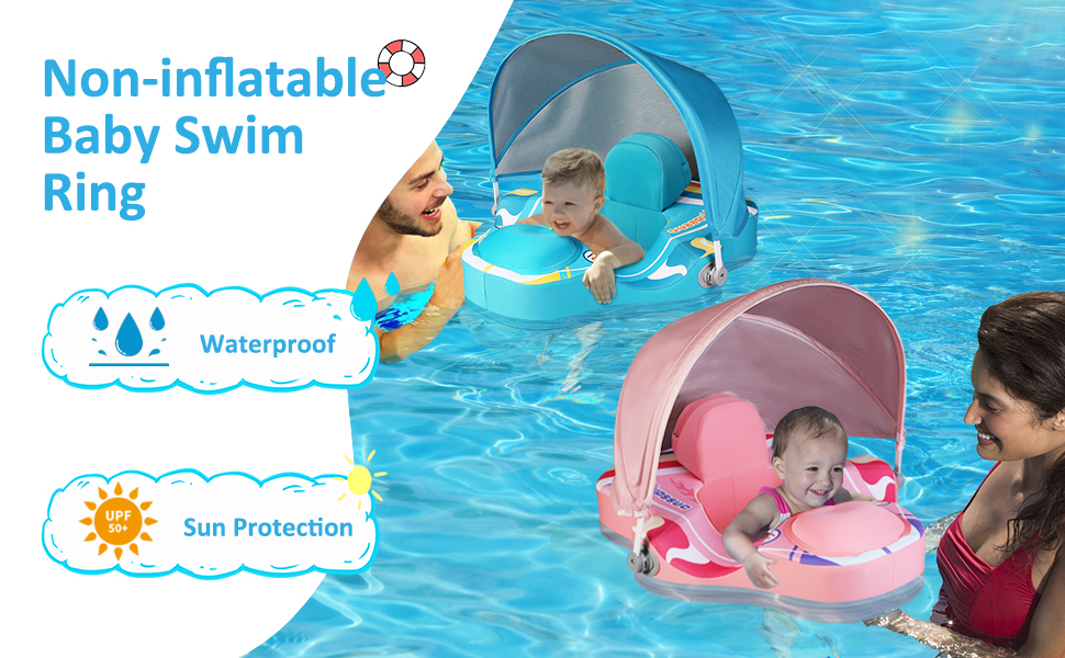 Alupssuc Baby Pool Float with 0120° Removable UPF 50+ Sun Canopy, Widen Wings No