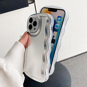 iPhone 13 Pro Max Case Curly Wave Cute for Women Silver