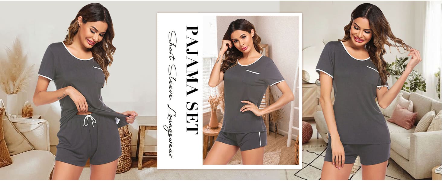 Ekouaer Women's Pajamas Short Sleeve Top and Short Set