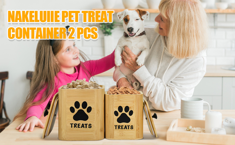 Nakeluiie Airtight Dog Treat Storage Container, Bamboo Dog