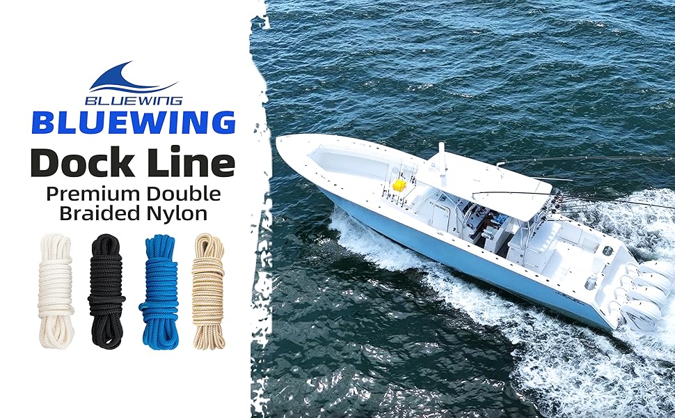 BLUEWING Double Braided Nylon Dock Lines with 12" Loop 25ft Boat Rope 3/8" 10mm