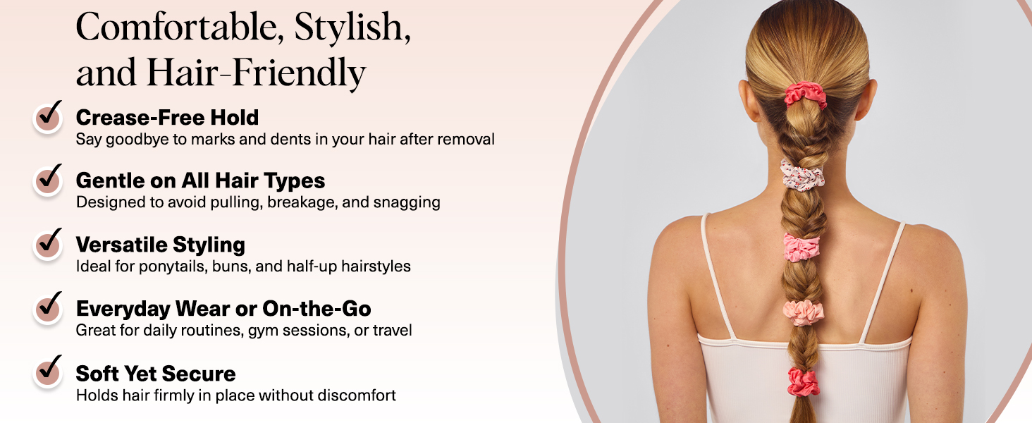 Kitsch Satin Scrunchies for Women - No Crease Hair Ties for Girls