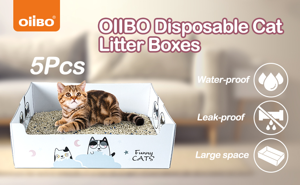 OIIBO Disposable Cat Litter Box, 5Pcs Cat Travel Litter