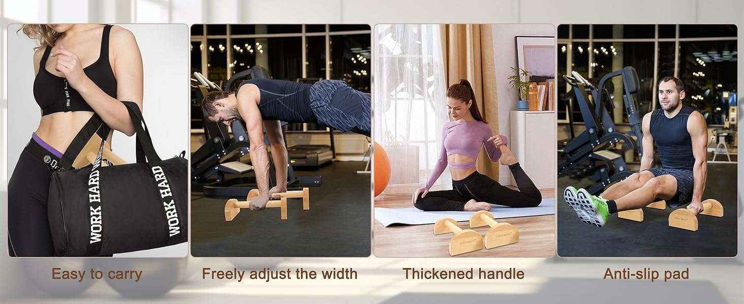 EVERYMATE Wooden Parallettes Pushup Stand, Wood Pushup