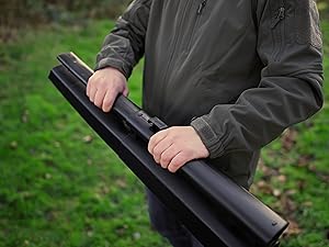 Multiple outdoor scenes showing handheld device being used in natural settings with foliage in background.