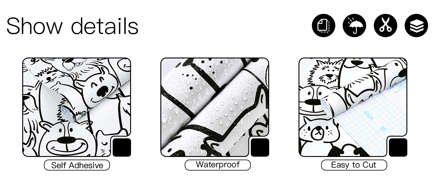 Removable self adhesive wallpaper peel and stick dog cartoon wallpaper nursery kids