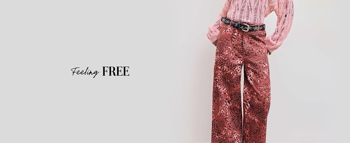 wide leg pants leopard print womens