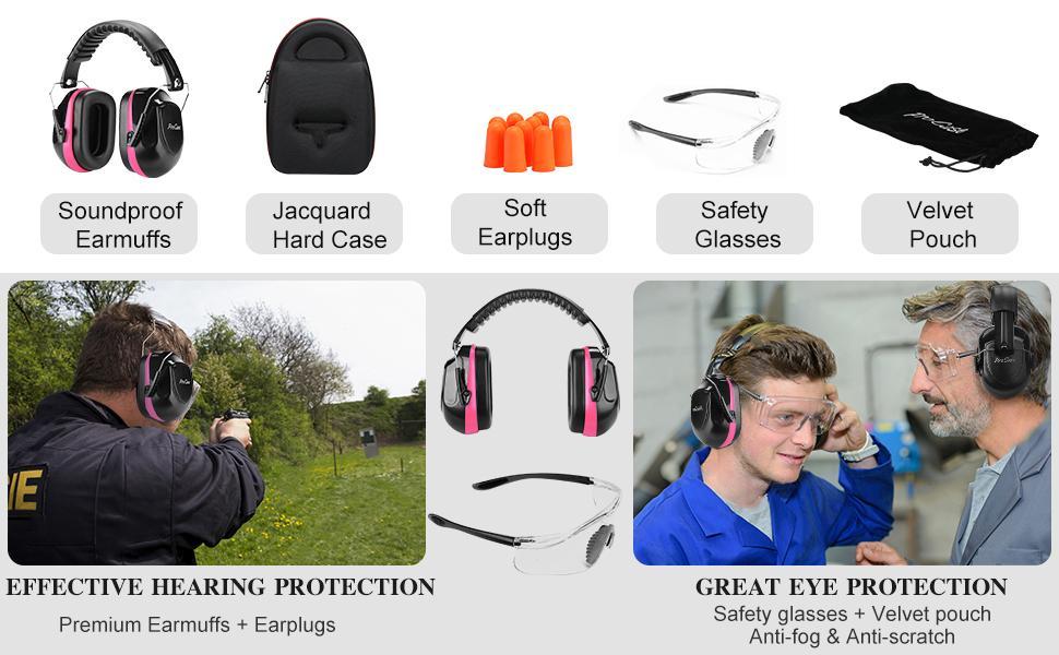 Amazon Co Jp Procase 防音具セット イヤーマフ 耳栓 保護メガネ 収納ケース 銃射 狩りや工場の耳と目の保護キット ピンク 産業 研究開発用品