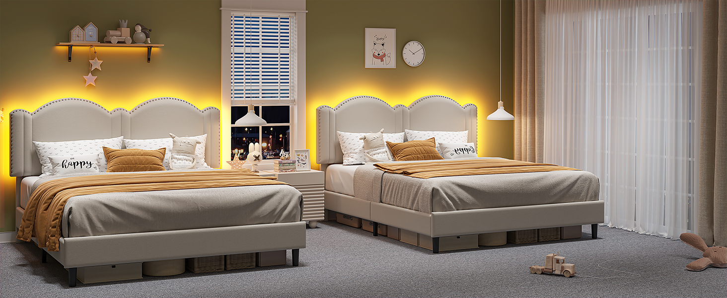 EnHomee Full LED Bed Frame,Upholstered Bed Frame with