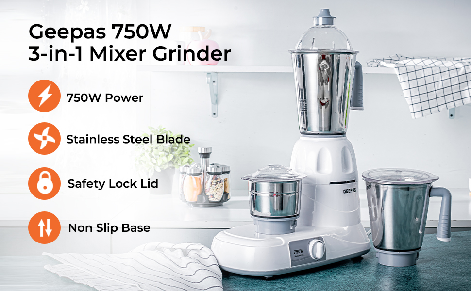 Geepas 750W 3in1 Mixer Grinder Dry & Wet Indian Mixer Grinder