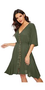 Milumia Women's Boho Button Up Split Solid Vintage Flowy Party Dress