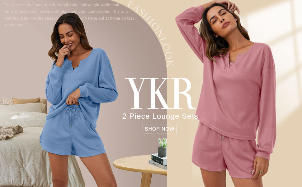waffle knit lounge set women