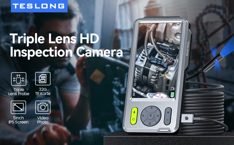 Teslong Triple Lens Borescope Inspection Camera, 1080P Inspection
