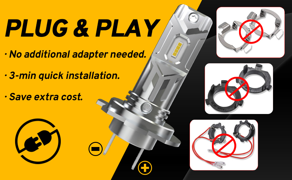 KATUR H7 LED Headlight Bulb, 55W 12000LM Fanless 6500K Xenon White Plug