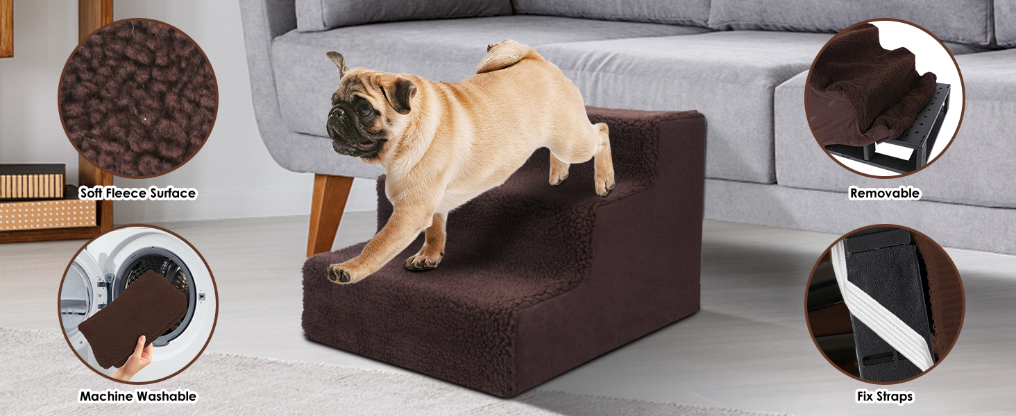 Zvonema Dog Steps for Sofa, Plastic Dog Stairs with Washable Cover for