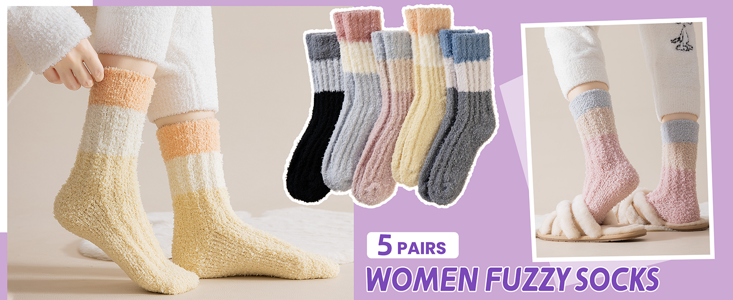 Women Fuzzy Slipper Socks Winter Microfiber Soft Cozy Plush Fluffy Socks 