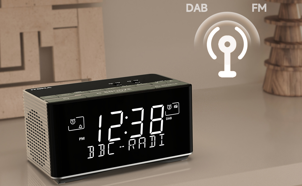 FM & DAB Radio Alarm Clock with USB Charging Port, Bluetooth Stereo
