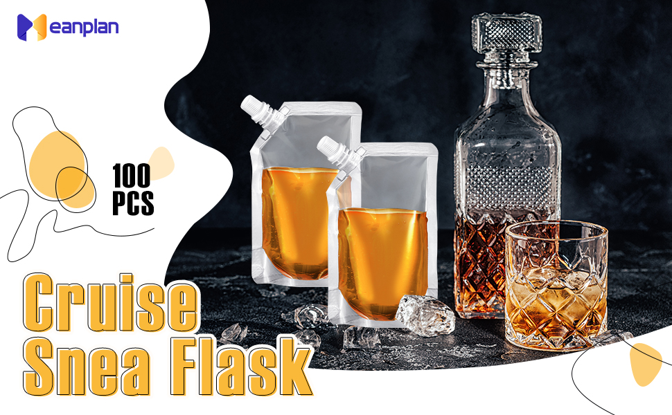 Meanplan 100 Pcs Plastic Flasks Pouches Bulk Reusable