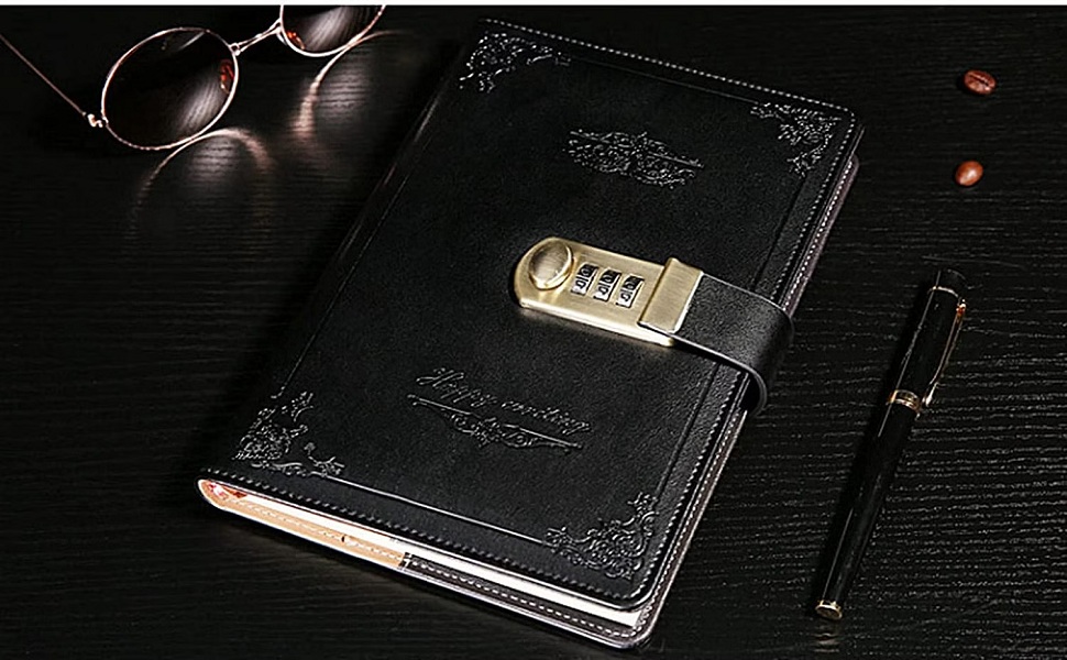 GION PU Leather Diary Password Lock Notebook Journal Gift Planner