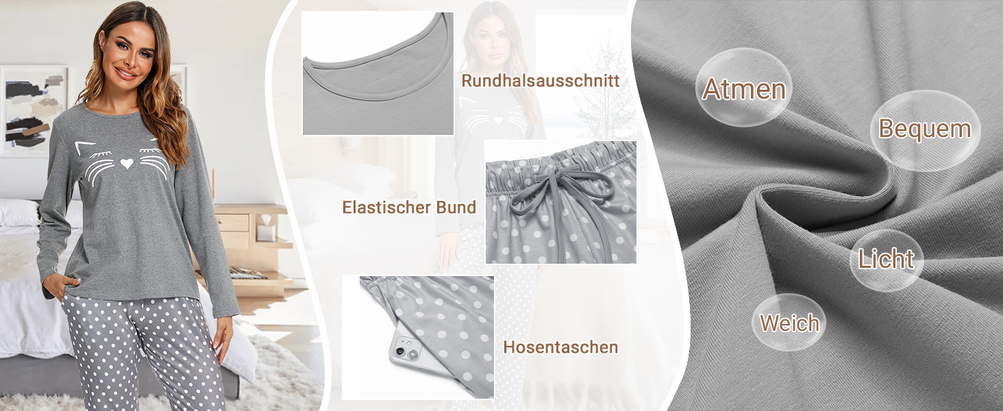 GAESHOW Damen Baumwoll Pyjama