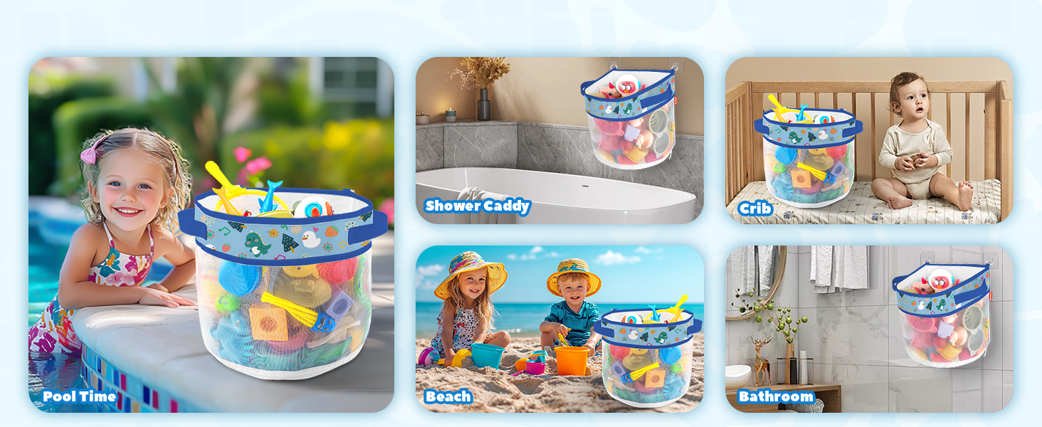 UNEEDE Dino Print Bath Toy Storage,4.15 Gallons Bathtub Toy Storage Organizer,Bath