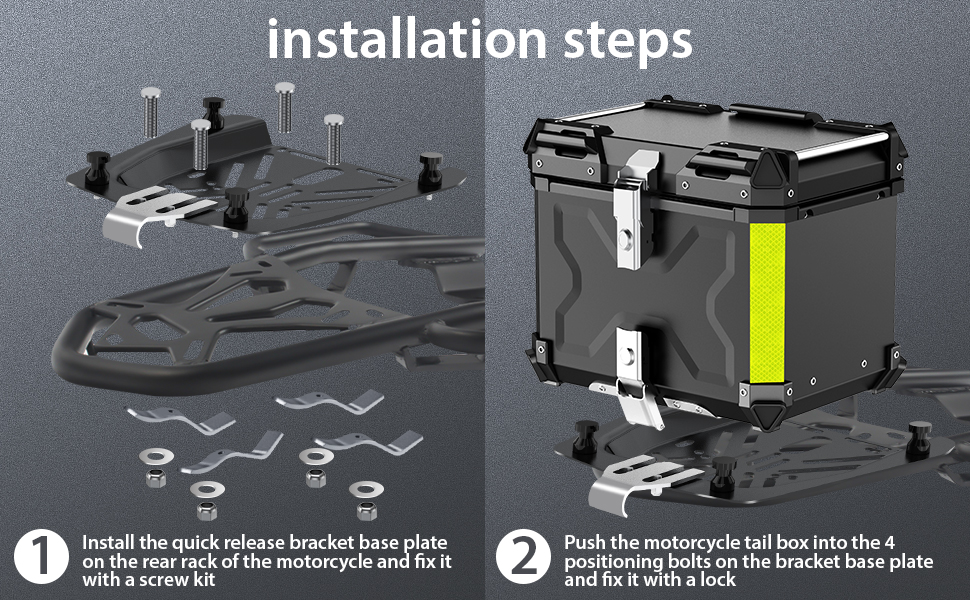 VOKKA Motorcycle Top Box, 65L Aluminum Waterproof Top Box for
