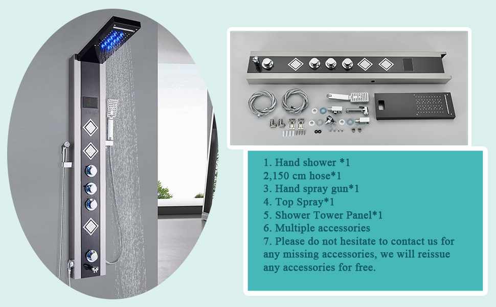 SUGUWORD Shower Tower Panel LED Shower System With 6 Functions, Unique Powerful Hydromassage And Bidet Tap Shower Tower Wall Mounted Black And Brushed Nickel 12 B096MBGKYJ