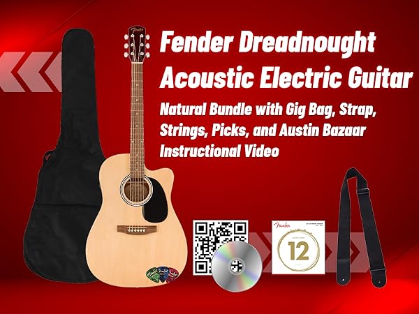 ギター Fender electric acoustic guitar Fender Squier Dreadnought Acoustic Guitar - Natural Bundle