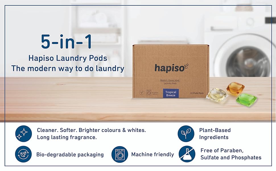 Hapiso Laundry Liquid Detergent Pods Morning Dew Fragrance Pack of 15