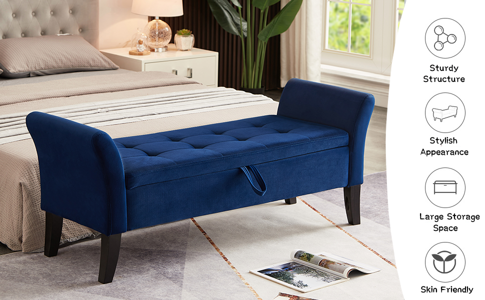 Tomkate 51.5" Storage Bench for Bedroom End of Bed, Velvet