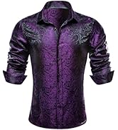 Barry.Wang Mens Mexico Shirts Silk Paisley Long Sleeve Button Down Dress Shirt Vintage Cowboy Par...