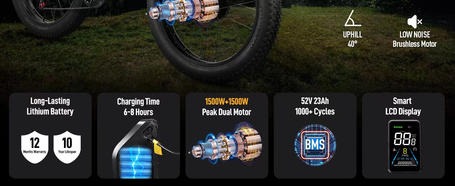 Qianchice 3000W Peak 52V Dual Motor Electric Bike for