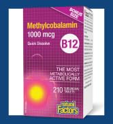 Natural Factors Vitamin B12 Methylcobalamin 1000 mcg, 210 Sublingual Tablets, VALUE SIZE, Quick D...