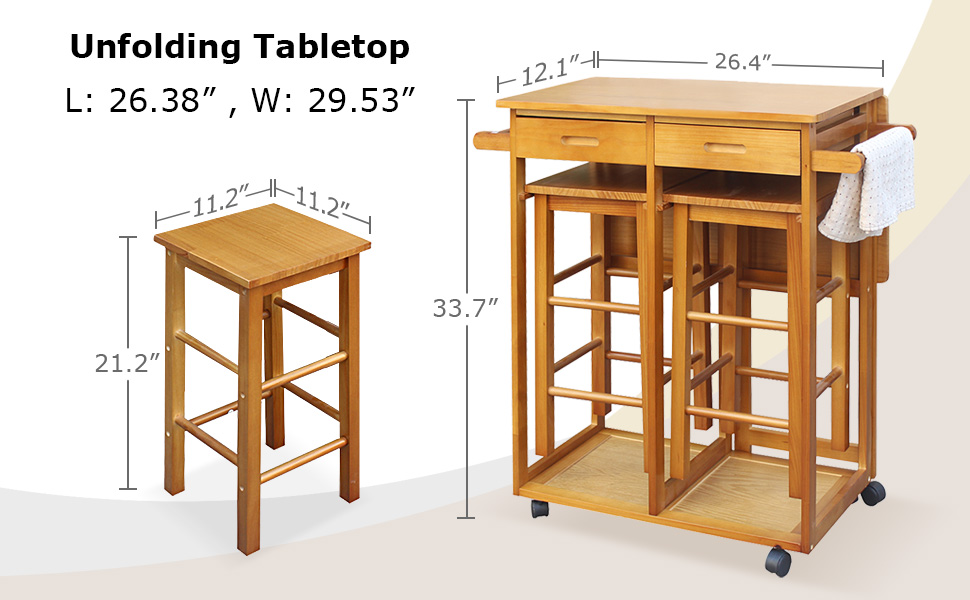 3Pcs Drop Leaf Tables for Small Spaces, Wooden Dining