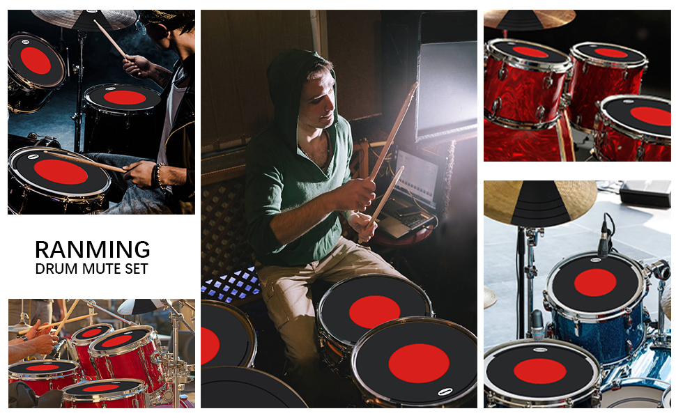 RANMING Drum Mute Pads Silicone Drum Mute Set Doublelayer Drum Pad Mute Eliminates
