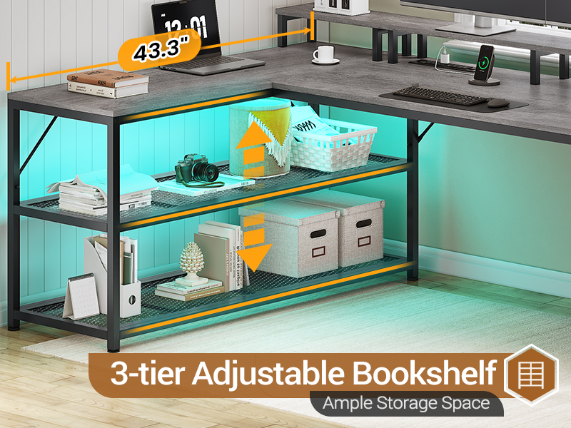 SEDETA 67" L Shaped Desk with Drawers, Computer Office Desk